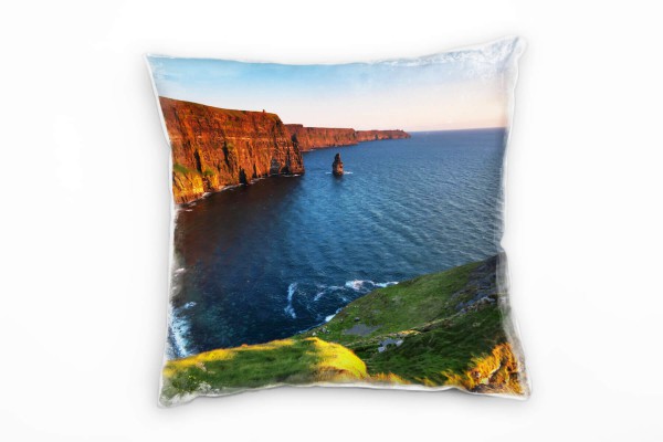 Landschaft, Meer, blau, orange, Irland, Sonnenuntergang Deko Kissen 40x40cm für Couch Sofa Lounge Zi
