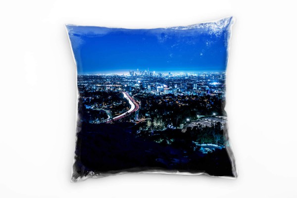 City, Los Angeles, Nacht, blau Deko Kissen 40x40cm für Couch Sofa Lounge Zierkissen