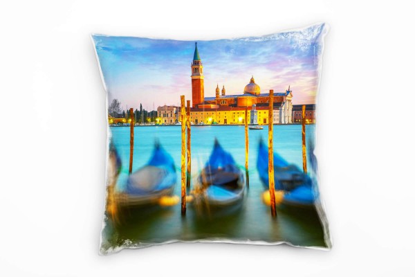 City, Venedig, Italien, Boote, Abend, türkis, orange Deko Kissen 40x40cm für Couch Sofa Lounge Zierk