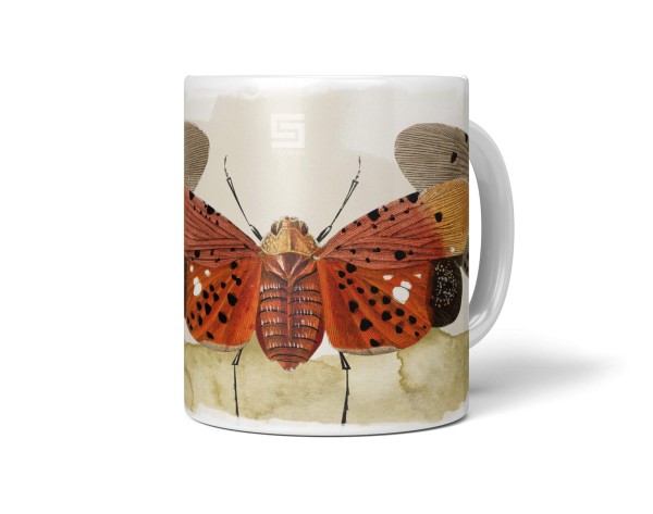 Dekorative Tasse mit schönem Motiv Netzflügler Vintage Insekten Brauntöne schönem Design