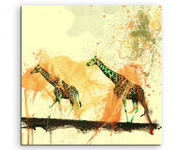 Double Giraffes 60x60cm Aquarell Art Leinwandbild