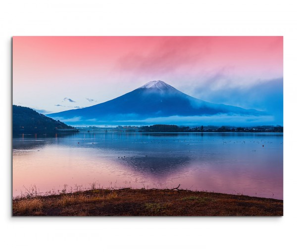 120x80cm Wandbild Japan Berg Fuji See Spiegelung Abendrot