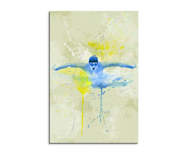 Schwimmen 90x60cm SPORTBILDER Paul Sinus Art Splash Art Wandbild Aquarell Art