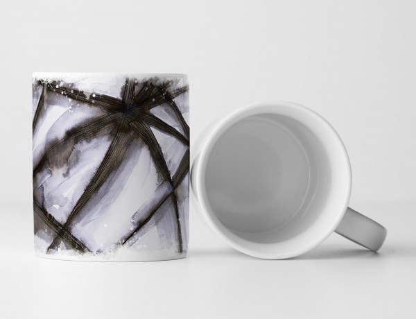 Tasse Geschenk Abstraktes Bild mit schwarzen Linien schwarz weiß