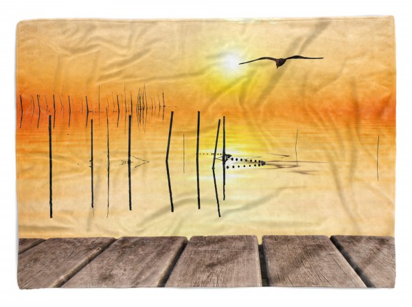 Handtuch Strandhandtuch Saunatuch Kuscheldecke mit Fotomotiv Sonnenuntergang Mö