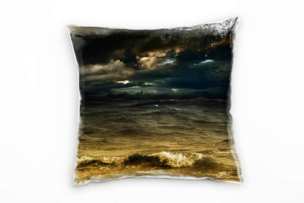 Meer, braun, schwarz, Wellen, Wolken Deko Kissen 40x40cm für Couch Sofa Lounge Zierkissen