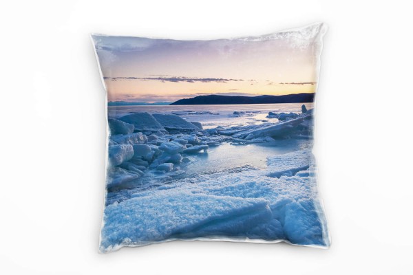 Winter, Eisschollen, Sonnenuntergang, blau, orange Deko Kissen 40x40cm für Couch Sofa Lounge Zierkis