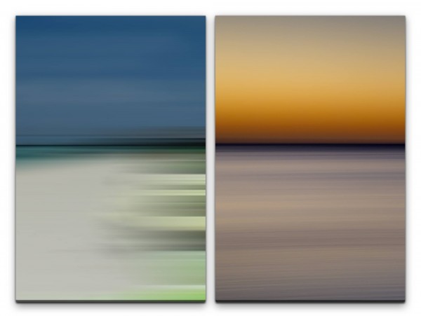 2 Bilder je 60x90cm Horizont Orange Blau Abenddämmerung Minimal Abstrakt Harmonisch