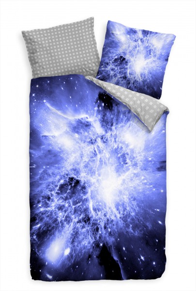 Galaxie Sterne Weltall Blau Bettwäsche Set 135x200 cm + 80x80cm Atmungsaktiv