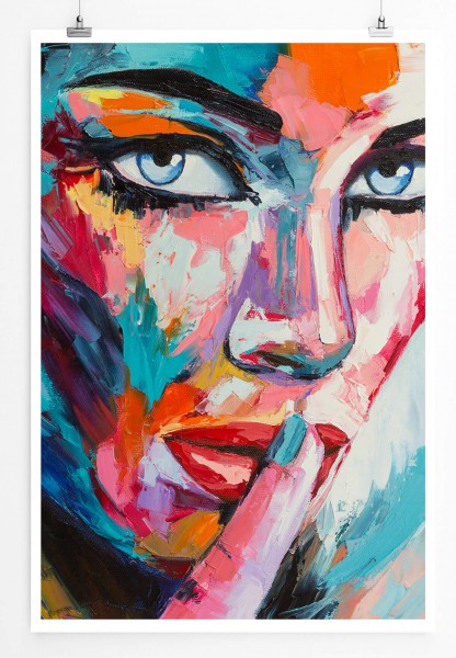 Buntes modernes Bild  Frau mit blauen Augen 60x90cm Poster