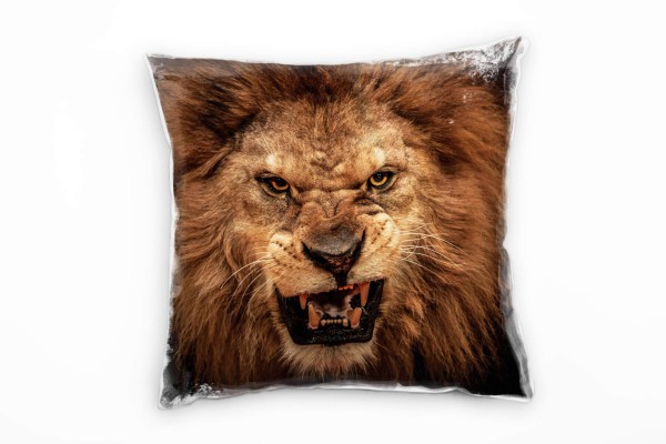 Tiere, braun, brüllender Löwe, Kopf Deko Kissen 40x40cm für Couch Sofa Lounge Zierkissen