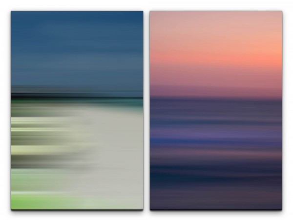 2 Bilder je 60x90cm Pastelltöne Horizont Wellen Abendröte Minimal Tiefe Abstrakt