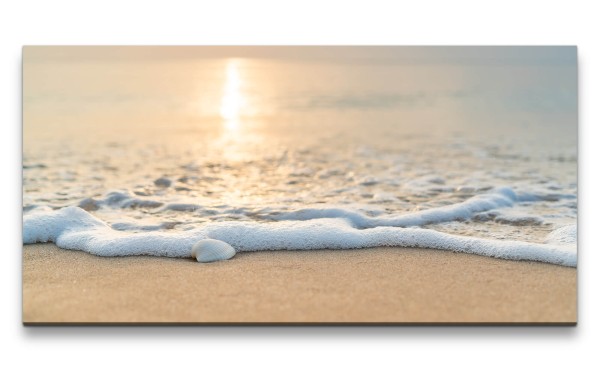 Leinwandbild 120x60cm Strand Meer Sand Muschel Schön Sonnenuntergang Romantisch