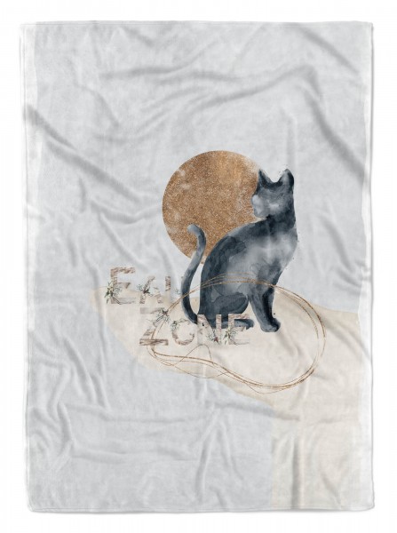 Handtuch Strandhandtuch Saunatuch Kuscheldecke Katze Mond Wasserfarben
