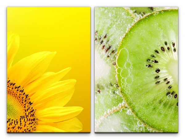 2 Bilder je 60x90cm Sonnenblume Gelb Kiwi Küche Essen Grün Frisch