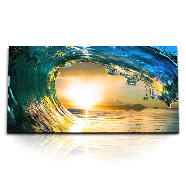 Kunstdruck Bilder 120x60cm Welle Meer Sonnenuntergang Abendröte Surfen