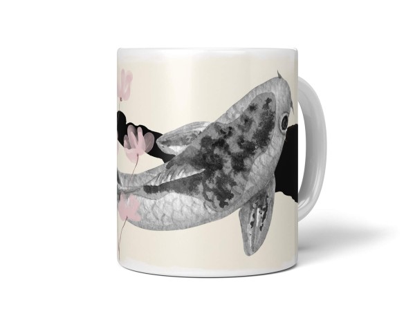 Dekorative Tasse mit schönem Motiv Zuchtkarpfen Koi Fisch Wasserfarben Aquarell Kunstvoll
