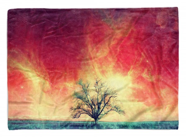 Handtuch Strandhandtuch Saunatuch Kuscheldecke mit Fotomotiv Einsamer Baum rote