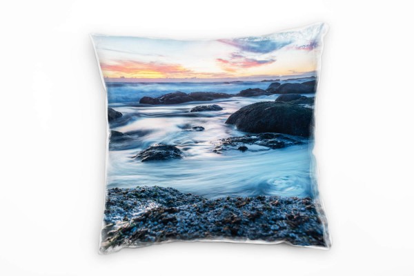 Strand und Meer, Sonnenuntergang, grau, blau Deko Kissen 40x40cm für Couch Sofa Lounge Zierkissen