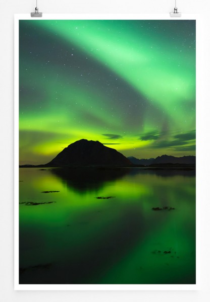 Landschaftsfotografie  Grüne Nordlichter an der Küste 60x90cm Poster