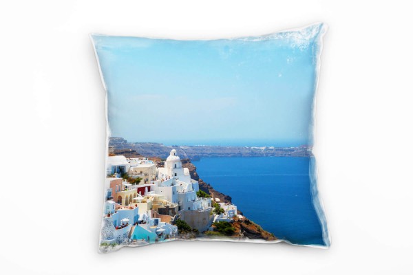 City, Santorini, Griechenland, blau, weiß Deko Kissen 40x40cm für Couch Sofa Lounge Zierkissen