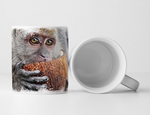 Tasse Geschenk Tierfotografie – Affe mit Kokosnuss