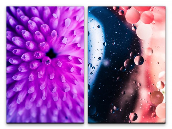 2 Bilder je 60x90cm Koralle Wassertropfen Abstrakt Kunstvoll Farbenfroh Fotokunst Makrofotografie