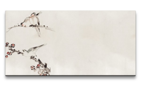 Remaster 120x60cm Katsushika Hokusai japanische Kunst Singvögel Vögel Ast Minimal Zeitlos