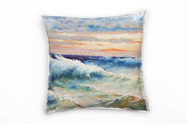 Meer, blau, grün, orange, Wellen, stürmische See, gemalt Deko Kissen 40x40cm für Couch Sofa Lounge Z