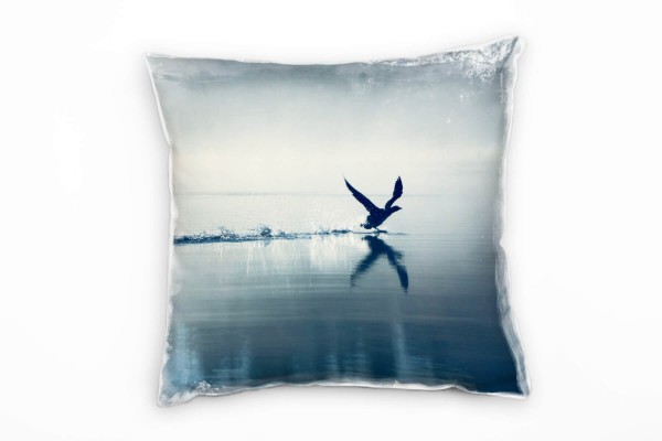 Tiere, See, Vogel, Dämmerung, grau, blau Deko Kissen 40x40cm für Couch Sofa Lounge Zierkissen