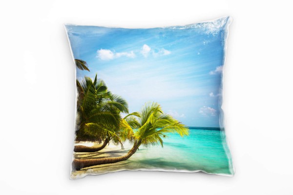 Strand und Meer, türkis, beige, grün, tropische Insel Deko Kissen 40x40cm für Couch Sofa Lounge Zier