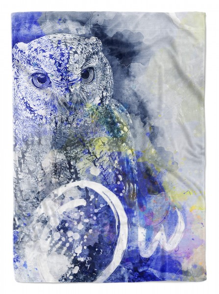 Handtuch Strandhandtuch Saunatuch Kuscheldecke SplashArt Tier Serie Kunstvoll Owl Motiv
