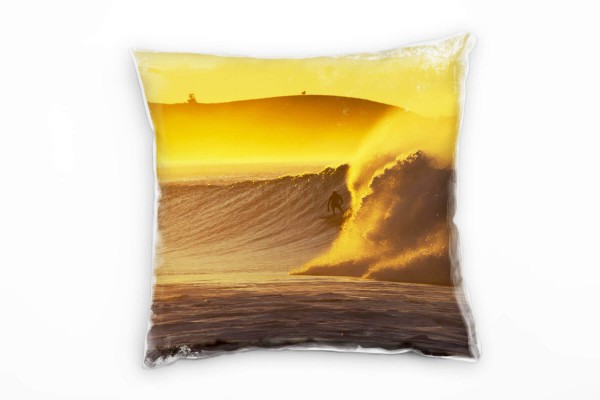 künstlerische Fotografie, Wellen, Surfen, gelb, blau Deko Kissen 40x40cm für Couch Sofa Lounge Zierk