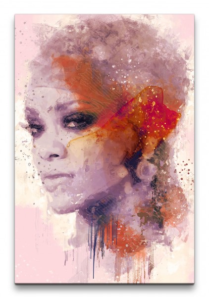 Rihanna Porträt Abstrakt Kunst Sängerin Superstar Rot 60x90cm Leinwandbild