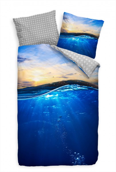Unterwasser Sonnenufgang Wasserlinie Blau Bettwäsche Set 135x200 cm + 80x80cm Atmungsaktiv