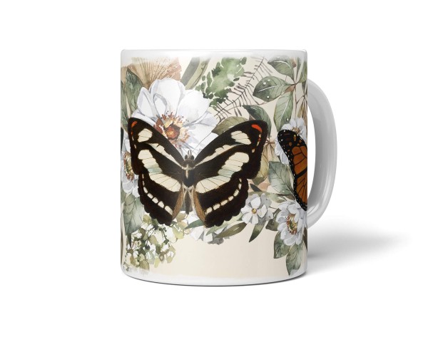 Dekorative Tasse mit schönem Motiv Schmetterlinge Blumen Blüten Sommer Frühling Vintage