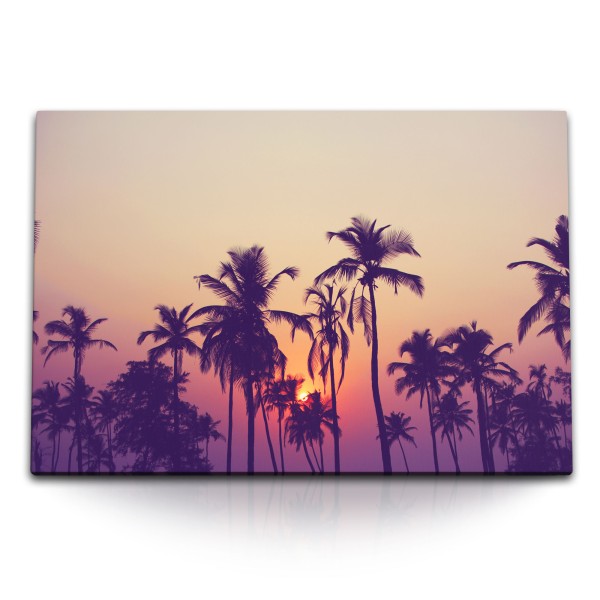 120x80cm Wandbild auf Leinwand Sonnenuntergang Palmen Abendrot Süden