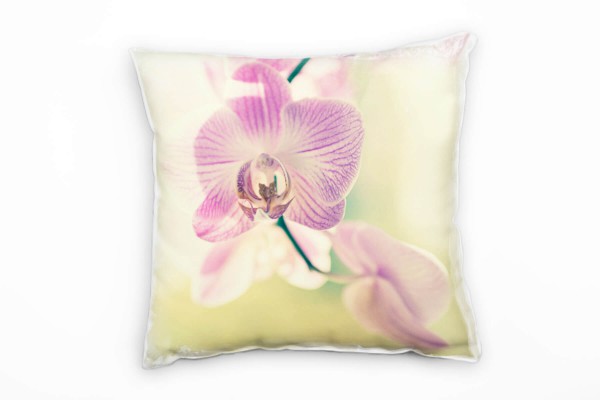 Blumen, rosa, grün, Orchidee, Nahaufnahme Deko Kissen 40x40cm für Couch Sofa Lounge Zierkissen