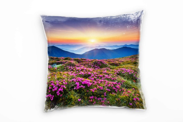 Landschaft, bunt, Sonnenuntergang, Berge, Blumen Deko Kissen 40x40cm für Couch Sofa Lounge Zierkisse