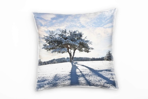 Winter, weiß, blau, schneebedeckter Baum, Schatten Deko Kissen 40x40cm für Couch Sofa Lounge Zierkis
