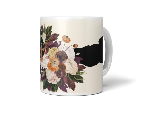 Dekorative Tasse mit schönem Motiv Schmetterling Blumen schönem Design Schwarz Beige