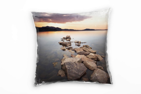 Meer, braun, orange, Sonnenaufgang, Steine, Ukraine Deko Kissen 40x40cm für Couch Sofa Lounge Zierki
