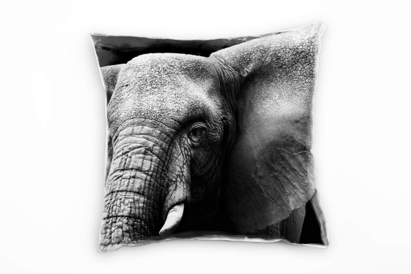 Tiere, schwarz, weiß, Elefantenkopf, Nah Deko Kissen 40x40cm für Couch Sofa Lounge Zierkissen