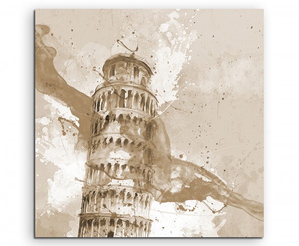 Schiefe Turm von Pisa 60x60cm Aquarell Art Leinwandbild Sepia