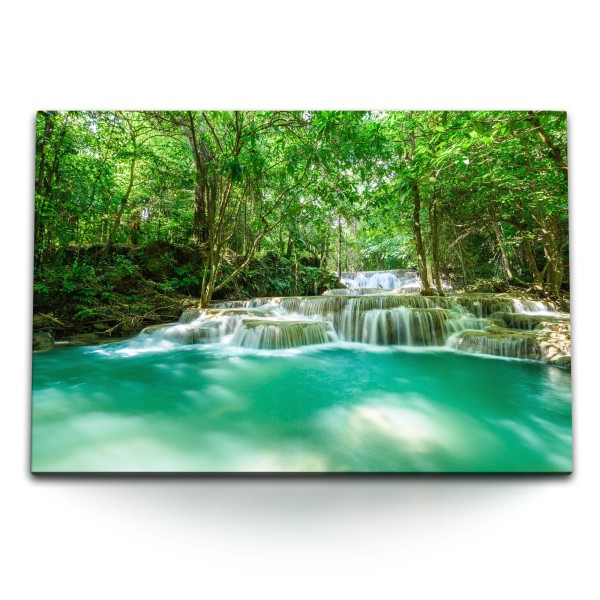 120x80cm Wandbild auf Leinwand Fluss im Dschungel Tropisch Exotisch Natur Wasserfall