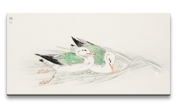 Remaster 120x60cm Traditionelle japanische Kunst Zeitlos Beruhigend Harmonie Vögel im Wasser