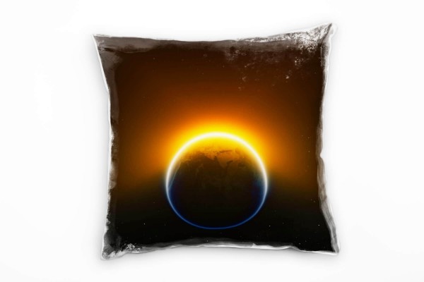 Abstrakt, orange, schwarz, blau, Erde, Universum Deko Kissen 40x40cm für Couch Sofa Lounge Zierkisse