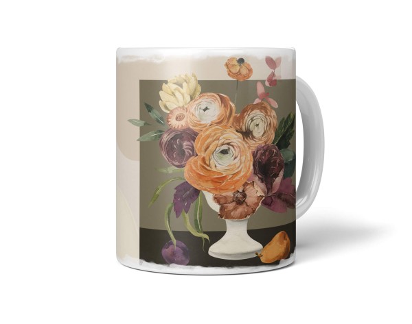 Dekorative Tasse mit schönem Motiv Vintage Blumenstrauß Vase Pastelltöne Bouquet