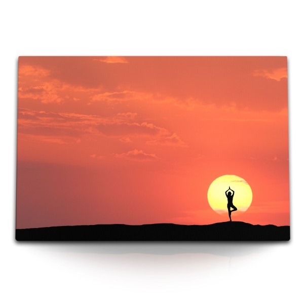 120x80cm Wandbild auf Leinwand Sonne roter Himmel Sonnenuntergang Joga Natur