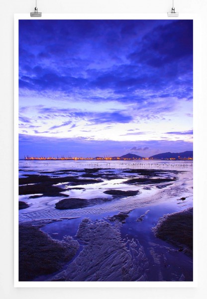 60x90cm Landschaftsfotografie Poster Wattenmeer unter Nachthimmel
